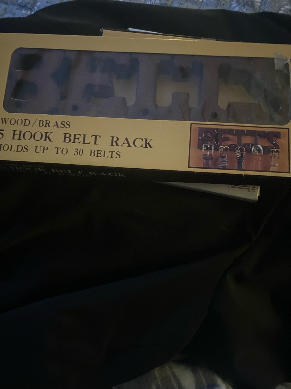 Wood/Brass 5 Hook Belt Rack